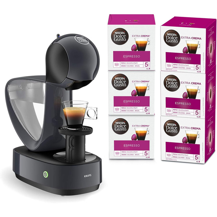 Кавоварка KRUPS Nescaf Dolce Gusto Infinissima, мультидрінковий дизайн, великий знімний резервуар XL, тиск 15 бар 5 коробок по 16 капсул