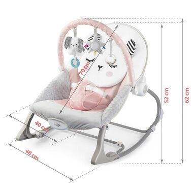 Дитяча гойдалка Nukido Baby Bouncer з музикою - Металевий каркас і міцний пластик - Замок-гойдалка - Вібраційна система - Додаткова іграшка Montesorri - 48 x 62 см - (Рожевий)