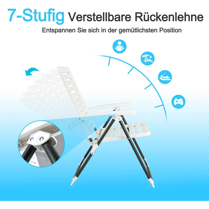 Садове крісло COSTWAY, розкладне крісло з регульованою спинкою в 7 напрямках, стійке до погодних умов балконне крісло зі стільцем для високого рівня, портативне крісло для патіо, саду, кемпінгу одномісного