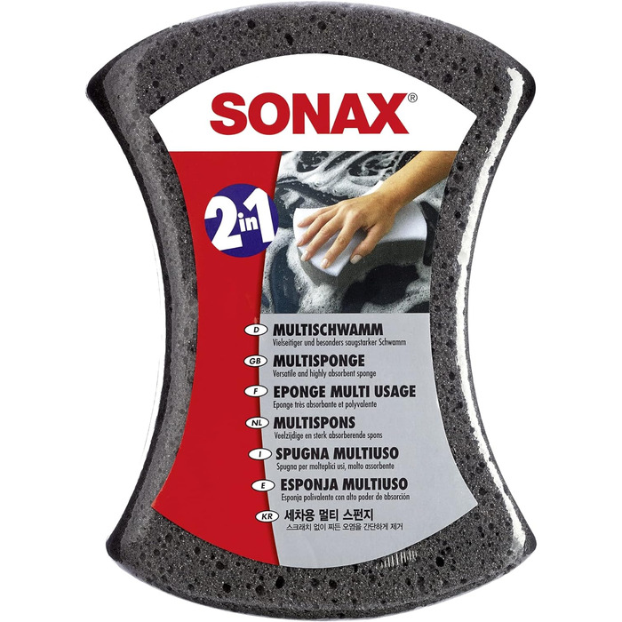 Серветка для сушіння з мікрофібри SONAX Plus (ука) великого формату, 04512000 White & MultiSponge (ука) особливо абсорбуюча універсальна для чищення автомобіля Номер АР 04280000