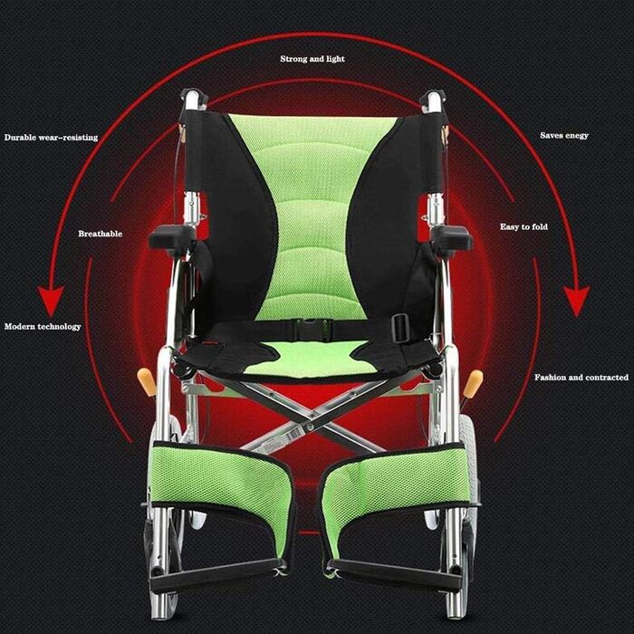 Ручна пневматична підвіска, розбірний, портативний, легкий, алюмінієвий сплав, складний візок з пневматичною підвіскою, 4-колісне крісло для людей похилого віку та інвалідів, портативний зелений