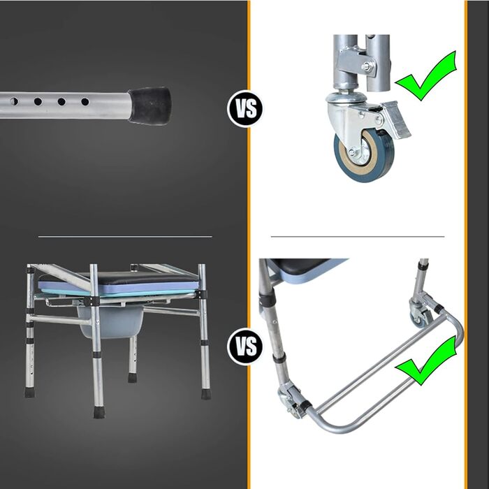 Туалетне крісло з колесами, регульоване по висоті туалетне крісло, нековзне крісло для душу, крісло для душу поруч з ліжком з підлокітником, спинка і туалет, туалетний стілець з