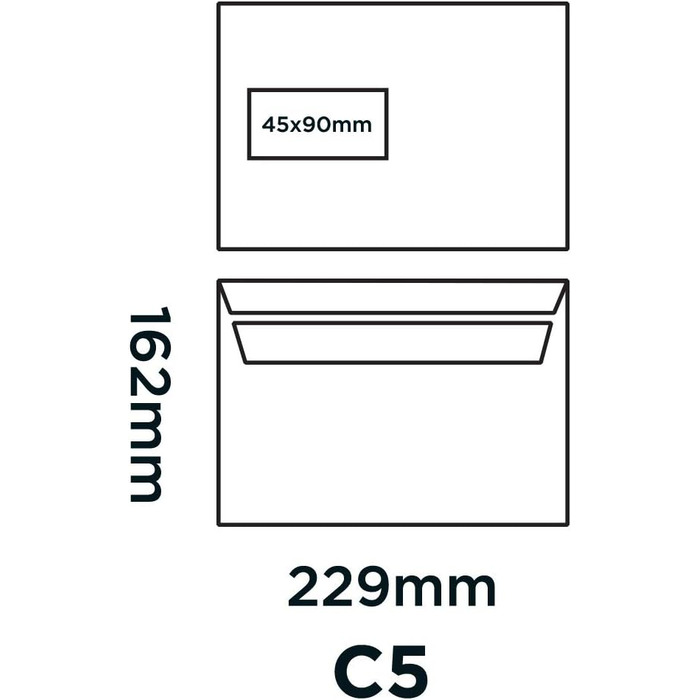 Самоклеючі конверти з вікном білий C5 162 x 229 мм - 90г/м 500 штук 500 в упаковці. C5 162 x 229 мм Білий, 1708