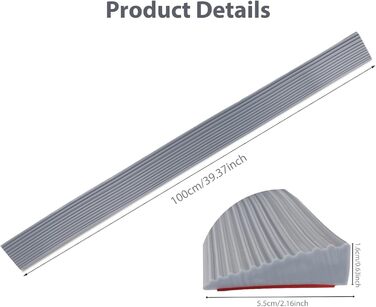 Дверні пандуси для порогу, 100x5.5x1.6CM Пороговий пандус, Пандус для інвалідних візків ПВХ, Нековзна поверхня, Гумовий пандус Під'їзний пандус Пороговий пандус для інвалідного візка, коляски, ролика або E Скутер (сірий) 1,6 см-сірий