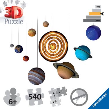 Планети як 3D Puzzle Balls - Сонячна система, яку можна побудувати самостійно і в якості прикраси - для всіх любителів космосу від 6 років - з інформативною онлайн брошурою (комплект з пазлом Маяк вночі), 3D Puzzle Planetary System 11668 -