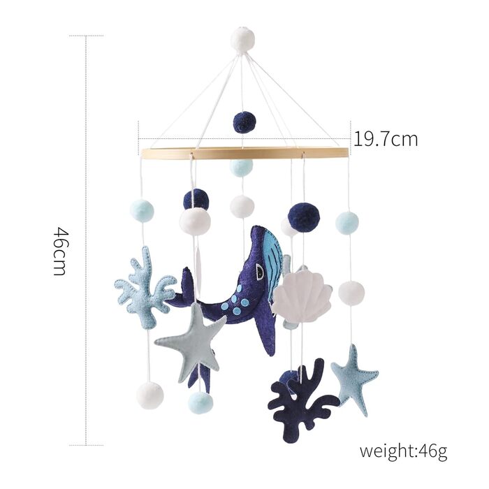 Дерев'яна для дитячого ліжка Обертова на 360 дитяча мобільна підставка Вішалка для мобільного телефону для музики вітру Подарунок на народження новонародженого своїми руками Прикраса (синій кит)