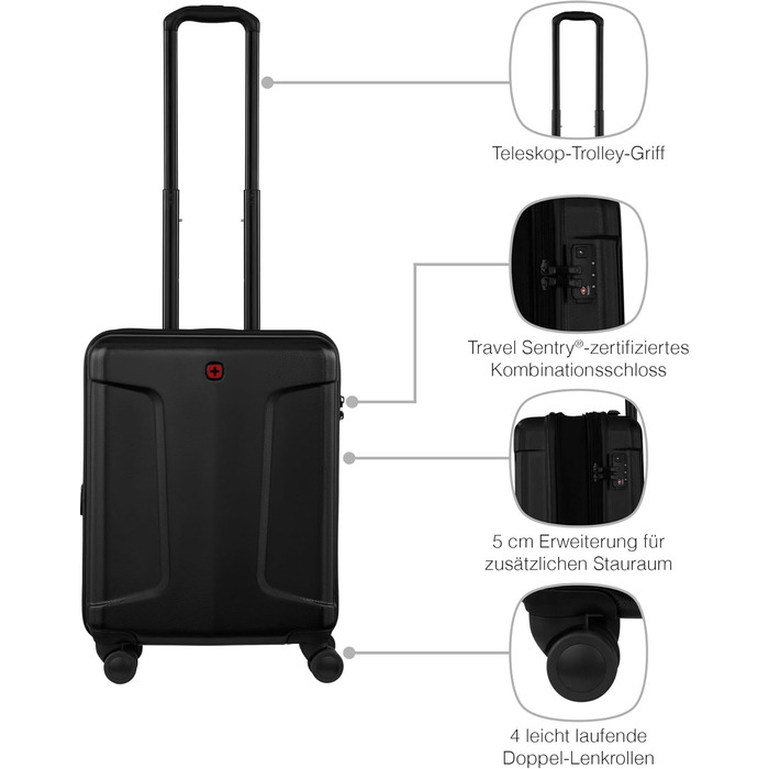 Візок для ручної поклажі WENGER Legacy DC Carry-On 14 з 4-ма колесами, 39 (44) л, твердий корпус, дами, чоловіки, відрядження, відпочинок, чорний, 610865