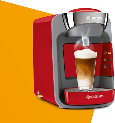 Капсульна машина Tassimo Suny TAS3208 кавоварка від Bosch, понад 70 напоїв, повністю автоматична, підходить для всіх чашок, майже без часу нагрівання, 1300 Вт, червоний/антрацит