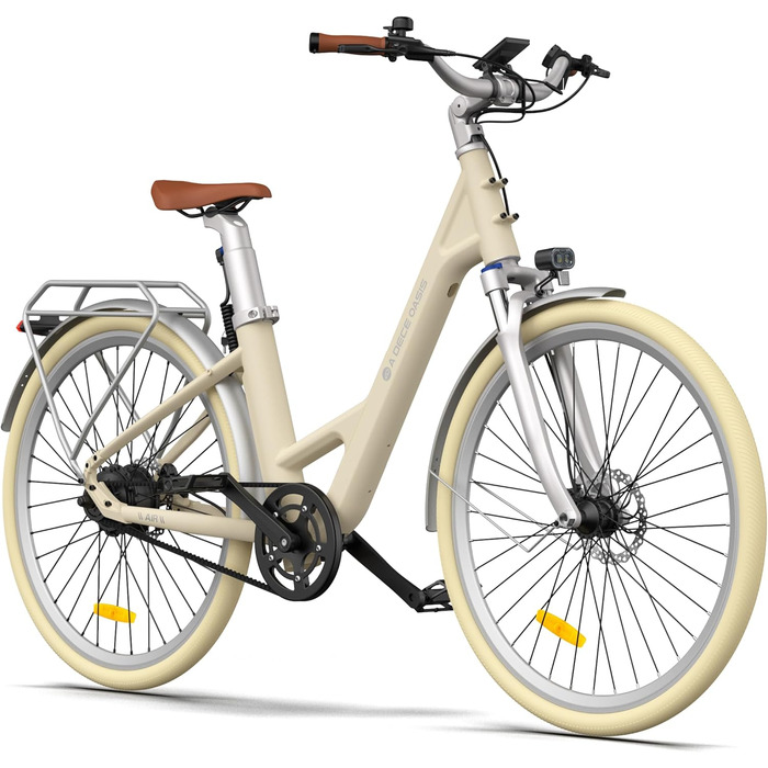 Електричний велосипед ADO E-Bike Air28 Pro, педальний ремінний привід, міський велосипед, електронний велосипед 28 дюймів, 1 передача, автоматична коробка передач, задній двигун Bafang, багажник, ebike жіночий/чоловічий жовтий