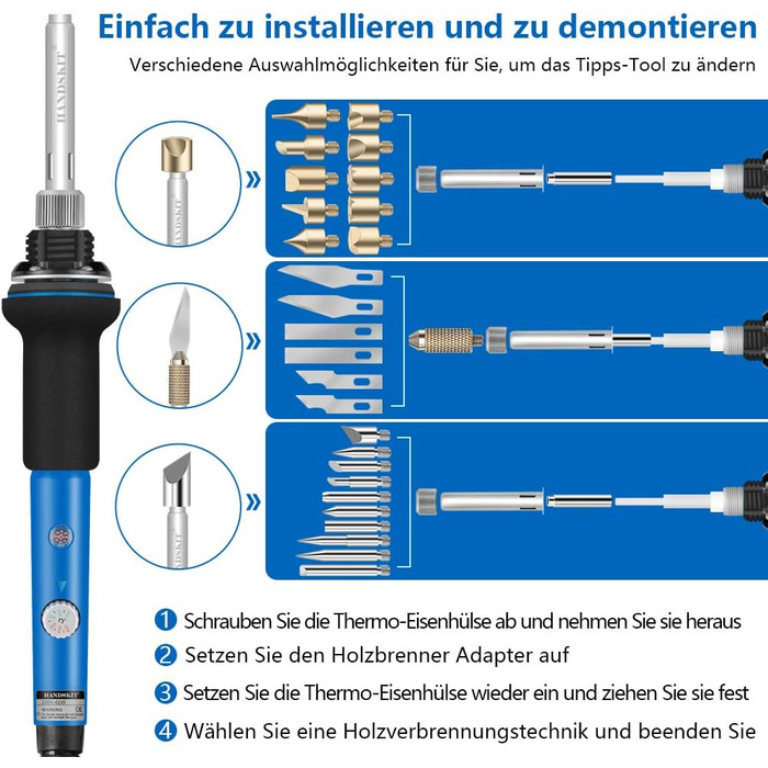 Набір паяльників для пірографії HANDSKIT 42PCS з регульованою температурою 60 Вт (220-450°C)