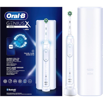 Електрична зубна щітка/електрична зубна щітка Oral-B Genius X, 6 режимів чищення зубів для догляду за зубами, додаток зі штучним інтелектом і Bluetooth, дорожній кейс, подарунок чоловікові/жінці, дизайн коричневий, білий