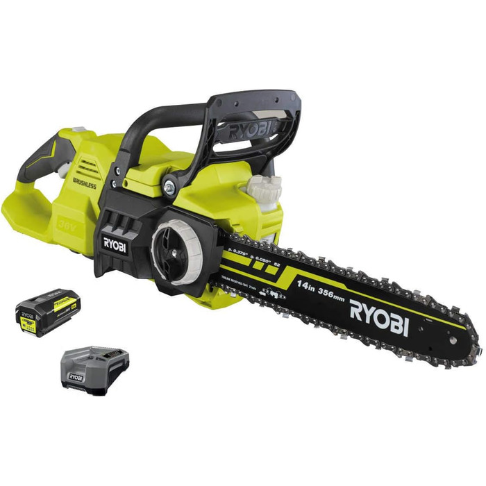 Бензопила Ryobi RY36CSX35A-150 (з акумулятором 5,0 Ач, 36 В, довжина полотна 35 см, полотно Орегон, автоматичне змащення ланцюга, пила) 5133004596