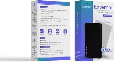 Зовнішній жорсткий диск Storite 1 ТБ HDD USB 3.0 Надшвидкий тонкий накопичувач для резервного копіювання даних - портативний жорсткий диск, сумісний з Mac, ноутбуком, ПК, Xbox, Xbox One, PS4 (білий) 1 ТБ Білий