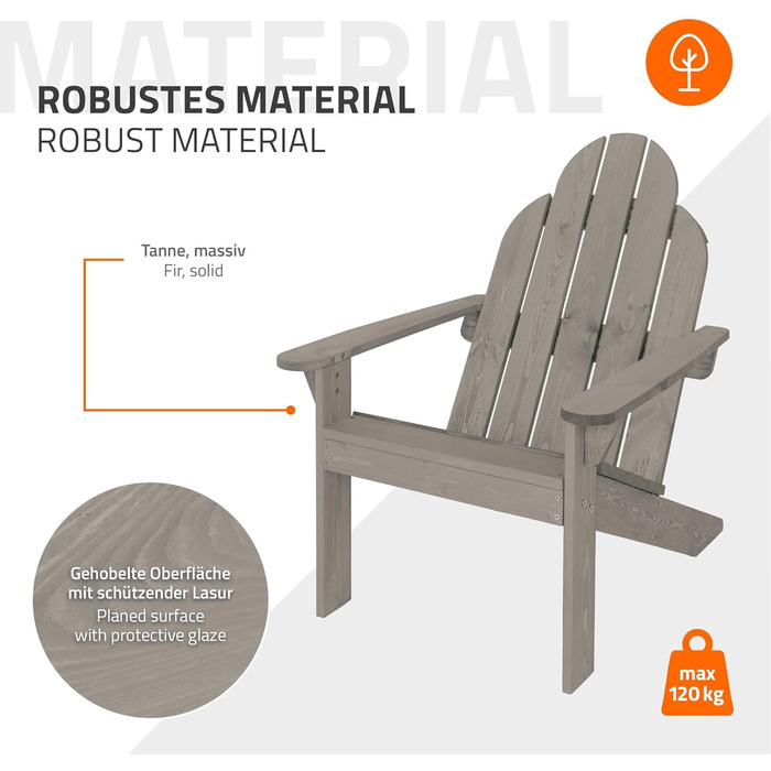 Набір стільців ECD Germany Adirondack з 2 шт. з масиву ялини, 92,5x70x89 см, сірий, садовий стілець зі спинкою та підлокітниками, ергономічний дерев'яний стілець, садове крісло, крісло для відпочинку для балкона, саду, пляжу 2 шт. садовий стілець Adironda