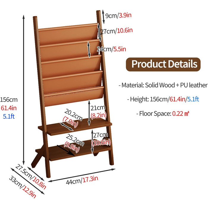 Стелаж для журналів Стелаж для брошур висотою 5 футів сучасний дерев'яний стелаж для журналів, підлогові стелажі для журналів, книжкова шафа для тримача брошур вдома/в офісі, стелаж для брошур