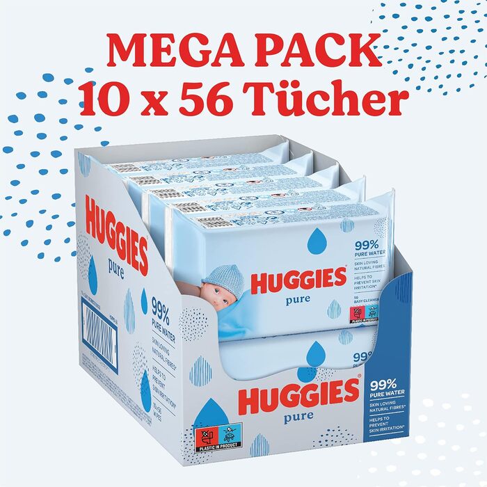 Вологі серветки Huggies Pure Дитячі серветки, упаковка 10 шт. (10 шт. 56 шт. )