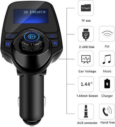 Передавач Akozon, T11 Bluetooth гучний зв'язок для автомобільного MP3-плеєра FM-передавач USB-зарядний пристрій із подвійною функцією заряджання USB