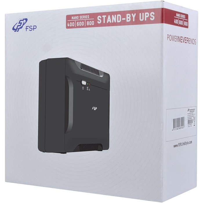 ДБЖ FSP Nano UPS 600 ВА / 360 Вт, імітація синусоїди, відмінне мікропроцесорне управління гарантує високу надійність одинарного