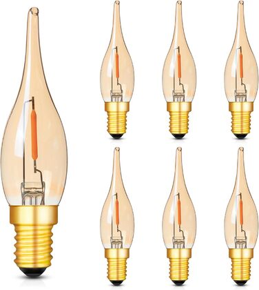 Світлодіодна лампа свічка ретро старовинна лампа розжарювання свічка лампа C22 0,7 Вт замінює 7 Вт 2200K ультратепла, 50 люмен канделябра люстра соляна лампа нічник, 220 В-240 В, 6 упаковок, 14