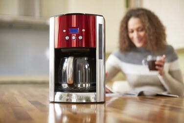 Кавоварка Russell Hobbs Цифровий таймер, душова лійка для оптимальної екстракції та аромату Luna Red (макс. 12 чашок, скляний глечик 1,5 л, нагрівальна плита, 1000 Вт) Кавоварка з фільтром 23240-56