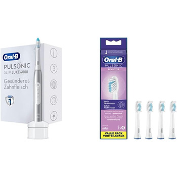 Електрична зубна щітка Oral-B Pulsonic Slim Luxe 4000 Sonic, платинова та чутлива щітки для звукових зубних щіток, 4 шт. и, насадка для зубної щітки Oral-B Звукова зубна щітка