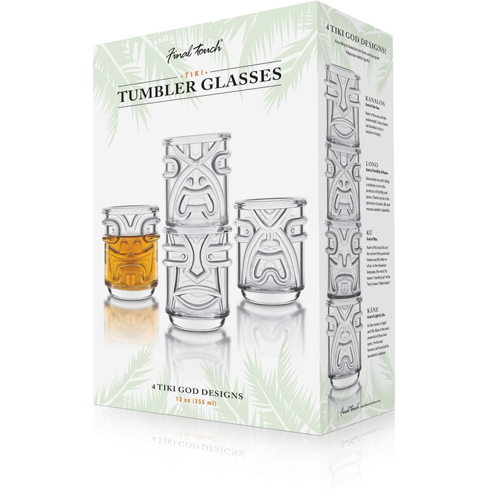 Останній штрих TIKI Скляні стакани для коктейлів TUMBLERS, що складаються, CLEAR Прозорі 355 мл Гавайська тематика 4 шт. и - TK5303 Сучасна прозора прозорість