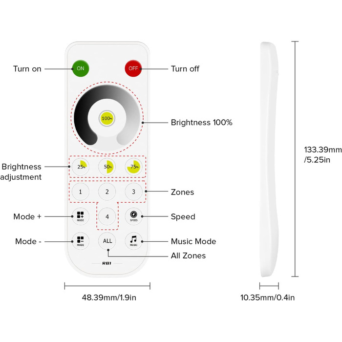 В 1 Світлодіодний контролер Bluetooth 2.4 ГГц, сумісний з WS2812B SK6812 WS2811 FCOB CCT 5050RGB/RGBW світлодіодна стрічка з сенсорною панеллю 2.4G/2.4G радіочастотним пультом дистанційного керування/APP керуванням музичним режимом (RB1 одноколірний), 12