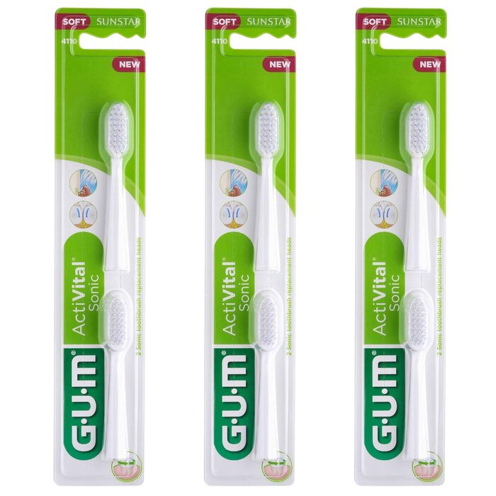 Насадка для звукової зубної щітки GUM ActiVital, живлення від батарейок, GUM ActiVital Sonic, ультраконічна щетина, на 50 ефективніше/біла, 3 x 2 шт. и