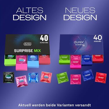 Презервативи Durex Surprise Me в стильній коробці - Екстра різноманітність, практичні та непомітно упаковані - для надійного захисту з приємним запахом - Об'ємна упаковка - 40 шт. (1 х 40 шт. ) 40 шт. (1 упаковка)