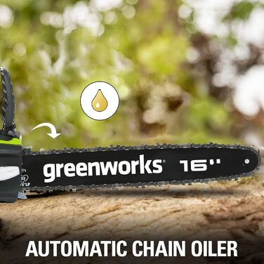 Акумуляторна бензопила Greenworks GD40CS40 (Li-Ion 40В 11 м/с швидкість ланцюга 40см довжина полотна 180мл об'єм масляного баку потужний безщітковий двигун без акумулятора та зарядного пристрою)