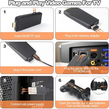 Бездротова ретро-приставка з ключами для відеоігор Plug and Play, HD Classic Game Stick 64G 9 вбудованих емуляторів і 20000 ігор та подвійним бездротовим контролером 2.4G.4K HDMI вихід телевізор Nostalgia Gami