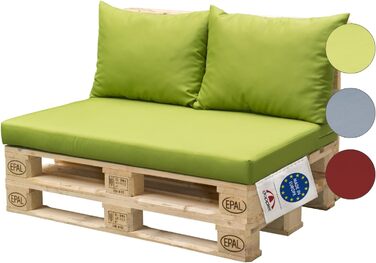 Набір подушок Doppler Pallet Cushion Casaya 3 шт. Fresh Green I Pallet Cushion OEKO-TEX сертифікований з 1 подушкою для сидіння (120x80x15 см) 2 подушками для спинки (60x45x12 см) I Подушки для піддонів із захистом від плям Freshgreen