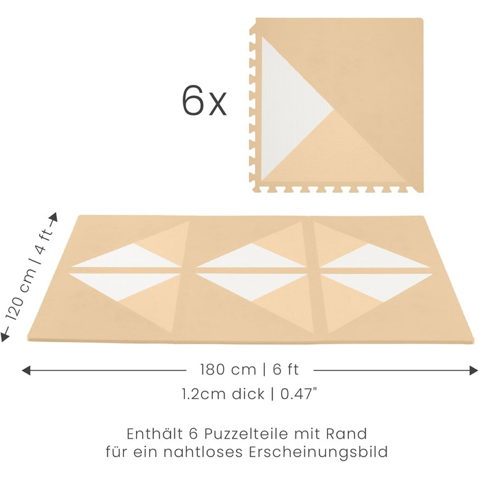 Повзучий килимок преміум-класу Toddlekind 180x120 см, не містить бісфенолу А, безпечний і здоров'я, протестований Екологічний килимок-пазл з переробленої піни EVA Високоякісний дитячий килимок (бежевий/кремовий (Kyte - Wheat)