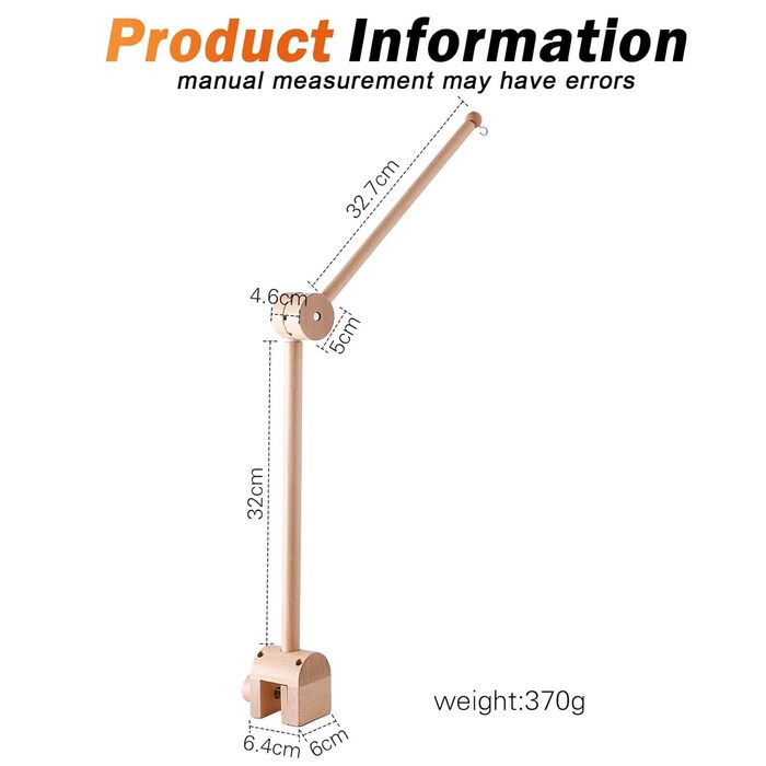 Мобільний тримач Molbory Baby, дерев'яний для дитячого ліжечка Мобільний тримач Мобільний тримач для дзвінків Мобільна підвіска для підвісних іграшок і ляльок (без дзвіночків і без іграшок)