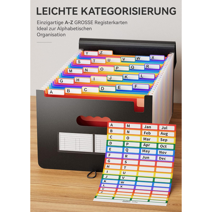 Папка для документів ABC life A4 26 відділень, папка для віяла Папка для сортування Барвиста папка з файлами Райдужна папка з файлами Папка-гармошка Дизайн а4 Водонепроникна матерія великої місткості з кришкою (B 26 кишень)
