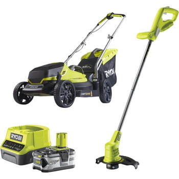 Акумуляторна газонокосарка та тример Ryobi 18 V ONE (1 x 4,0 Ач) Комплект газонокосарки та тримера для трави з акумулятором 4,0 Ач одномісний