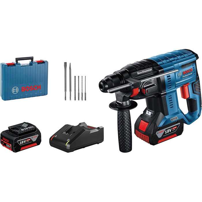 Акумуляторний перфоратор Bosch Professional 18V System GBH 18V-21 (макс. енергія удару 2 Дж, вкл. 2 акумулятора GBA 18V 5,0 Ач, швидкий зарядний пристрій GAL 18V-40, набір свердел з 6 шт. , кейс для перенесення) - ексклюзив від Storeo