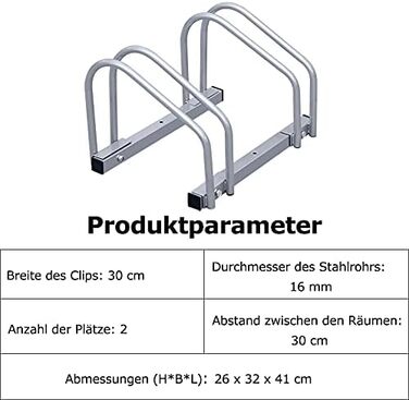 Велосипедна стійка EINFEBEN 2 Велосипеди Безпечна велосипедна стійка також для гірських велосипедів та електровелосипедів Розмір 41 * 32 * 26 см Оцинкована сталь Наземна багатоступінка Parker Bgelparker