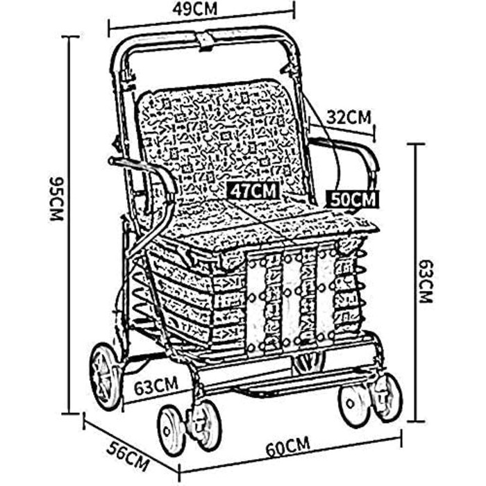 Кошик для покупок для людей похилого віку Легкий допоміжний засіб для ходьби Складний з сидінням і сумкою 4 колеса для людей похилого віку вантажопідйомність 100 кг