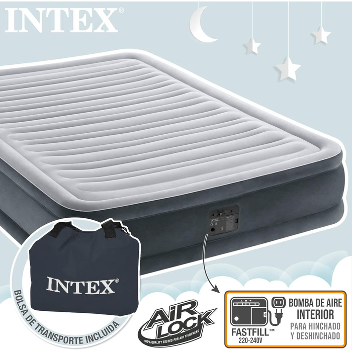 Надувне ліжко Intex Full Comfort-Plush з Fiber-Tech RP, надутий розмір 137 см x 191 см x 33 см (67768ND)