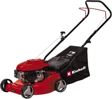 Бензинова газонокосарка Einhell GC-PM 40/1 (1,2 кВт, 3-ступінчасте регулювання висоти одного колеса, складне кермо, міцний пластиковий корпус, мішок для збору трави з індикатором рівня заповнення, на 800 м)