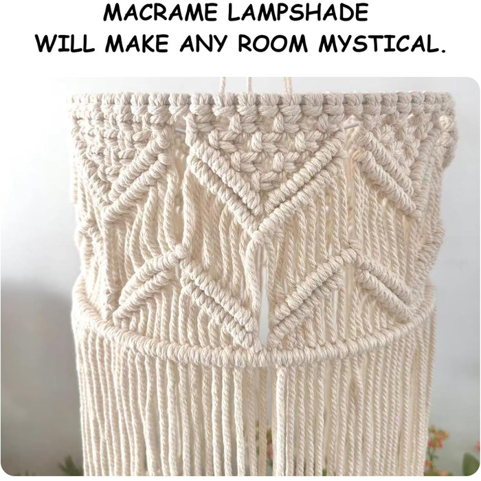 Абажур Macrame, Підвісний абажур В'язаний абажур В'язаний світильник Macrame Плетений підвісний світильник Абажур Boho Підвісний світильник для вітальні, спальні Офіс, тип 1