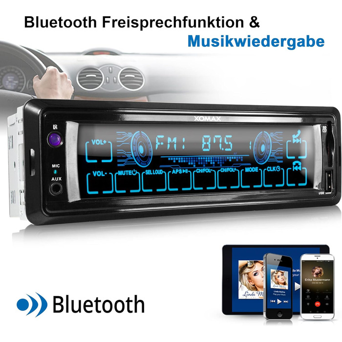 Автомобільна стереосистема XOMAX XM-RT284 із сенсорним екраном I Bluetooth Handsfree I USB, SD, AUX-IN, FM I MP3 I 1 DIN