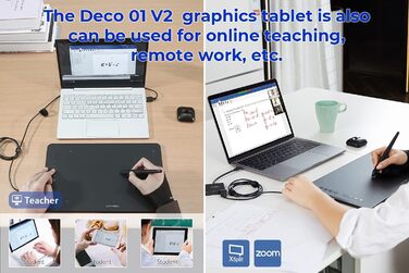 Графічний планшет XP-PEN DECO01V2, малювання, 10 x 6 дюймів, пасивний стилус, 8192 кроки, нахил і 8 ярликів, сумісний з Windows/Mac OS/ChromeBook/Android Deco01 V2