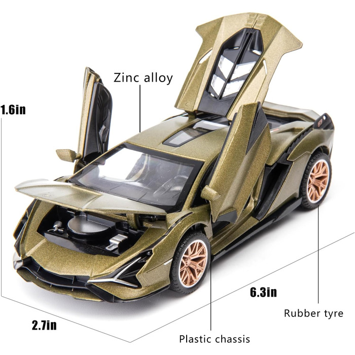 Масштаб, сумісний з Lamborghini SI n FKP37 Модель автомобіля іграшка, звук і світло відтягнути назад цинковий сплав лиття автомобіля іграшка для дітей хлопчиків дівчаток подарунок (армійський зелений), 1/32