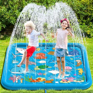 Літній ігровий килимок для води зі спринклером Chennyfun, великий квадратний надувний килимок для гри в бризки 67 дюймів, літня водна іграшка на відкритому повітрі для сімейного дозвілля / пляжу / саду для хлопчиків, дівчаток, домашніх тварин