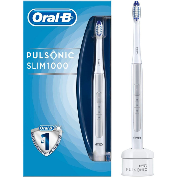 Електрична звукова зубна щітка Oral-B Pulsonic Slim 1000, з таймером і насадкою для щітки, срібляста