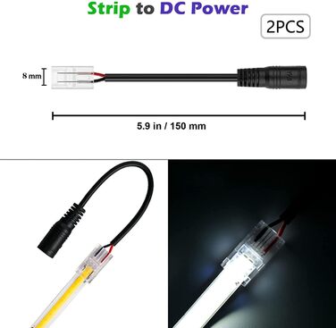 Контактний 8-міліметровий роз'єм для світлодіодної стрічки Cob, розетка постійного струму з кабельним роз'ємом, який легко натискається, швидке підключення дротяної стрічки для одноколірної світлодіодної стрічки COB (2pin8 мм), 2-