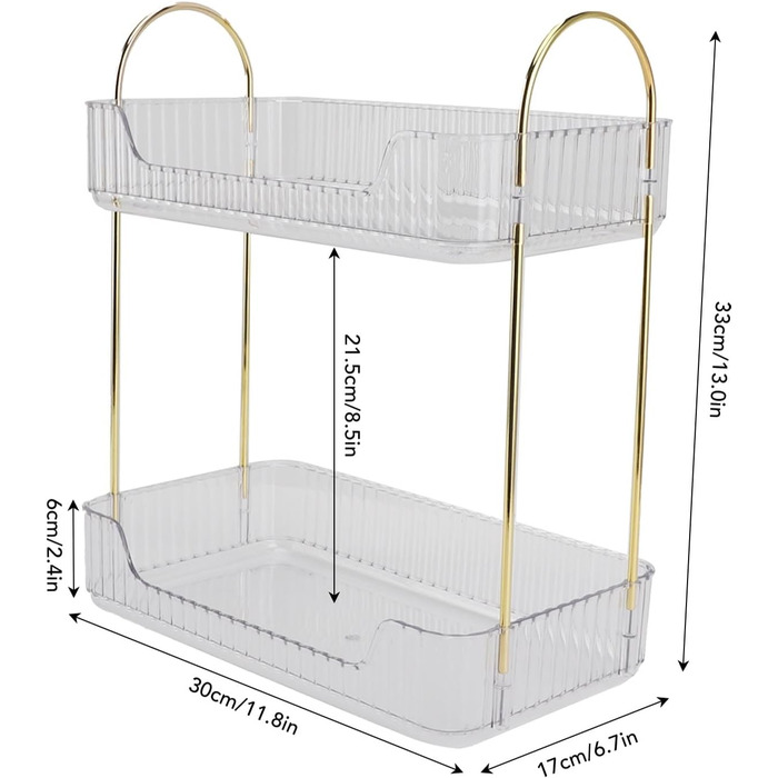 Настільний органайзер для ванної кімнати JUOPZKENN з 2 рівнями, органайзер для макіяжу на стійці, полиця для косметики для догляду за шкірою, тримач для парфумів для туалетного столика, (прозорий білий)