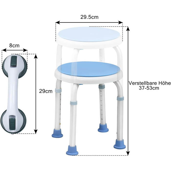 Поворотний душовий табурет на 360 Регульований по висоті душовий стілець Табурет для ванни Душовий помічник Табурет для ванни Протиковзкий з присоскою Ручка для ванни (стілець ручка для захоплення)